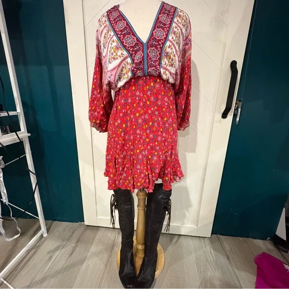Boho Floral Mini Dress | Festival Prairie Western Medium/Cottagecore - Picture 3 of 9